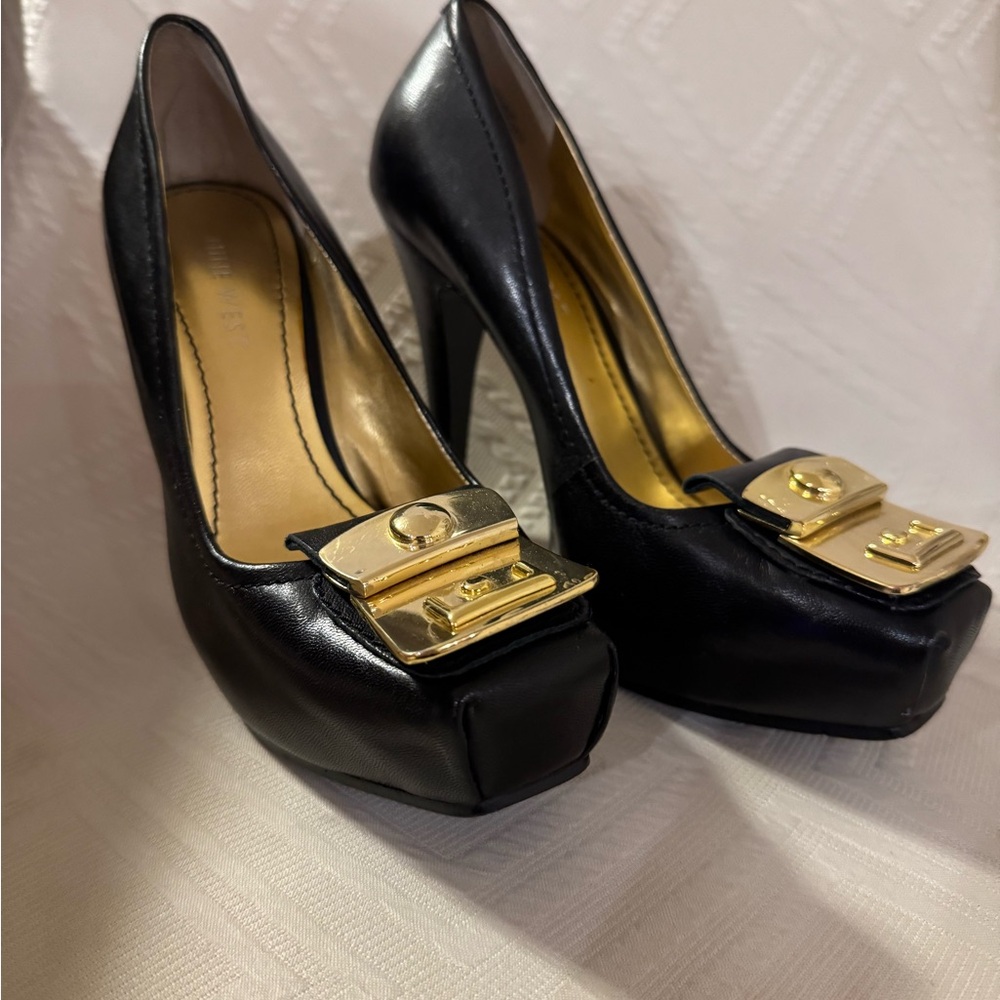 Black Heels with Gold Accents